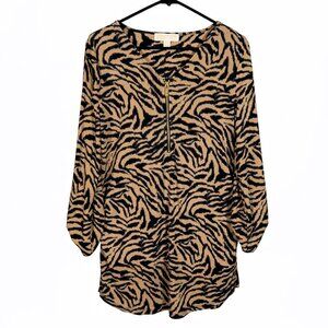 MICHAEL KORS Tan & Black Tiger Print Tunic Dress, Size Small